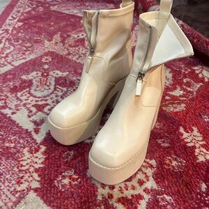 Cream Platform Ankle Boots